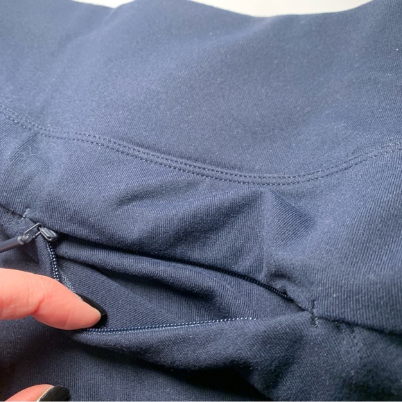 SOLD Athleta Leggings Track Tux Pants Small Navy with Brown Stripe Zip Pockets - Picture 11 of 12